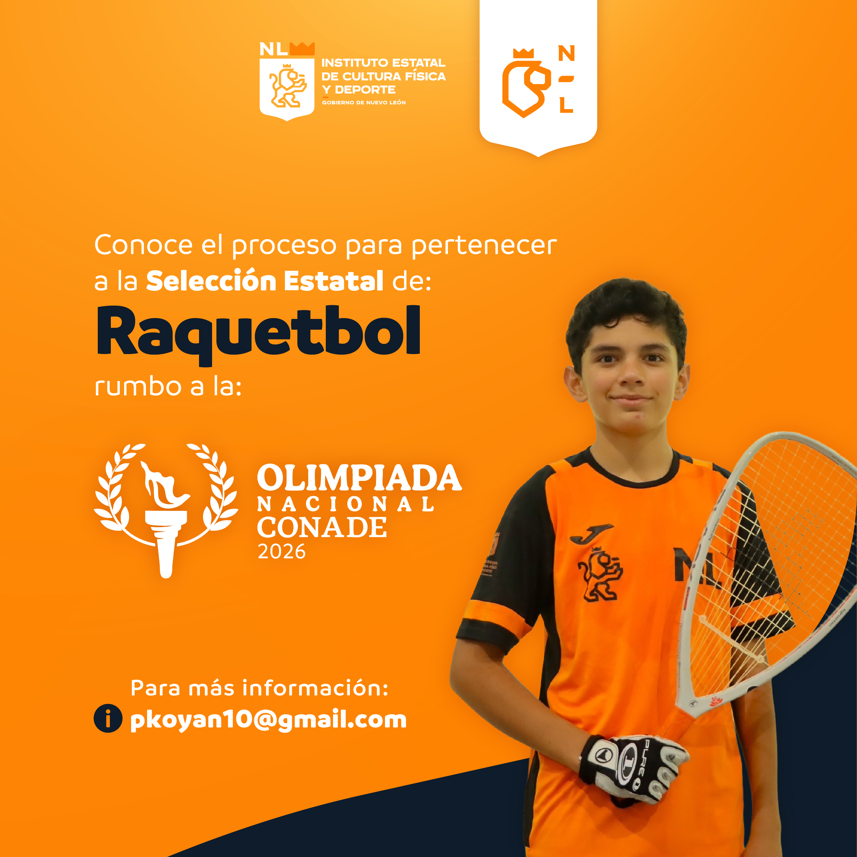 Proceso para pertenecer a la Selección Estatal de Raquetbol rumbo a la Olimpiada Nacional CONADE 2026